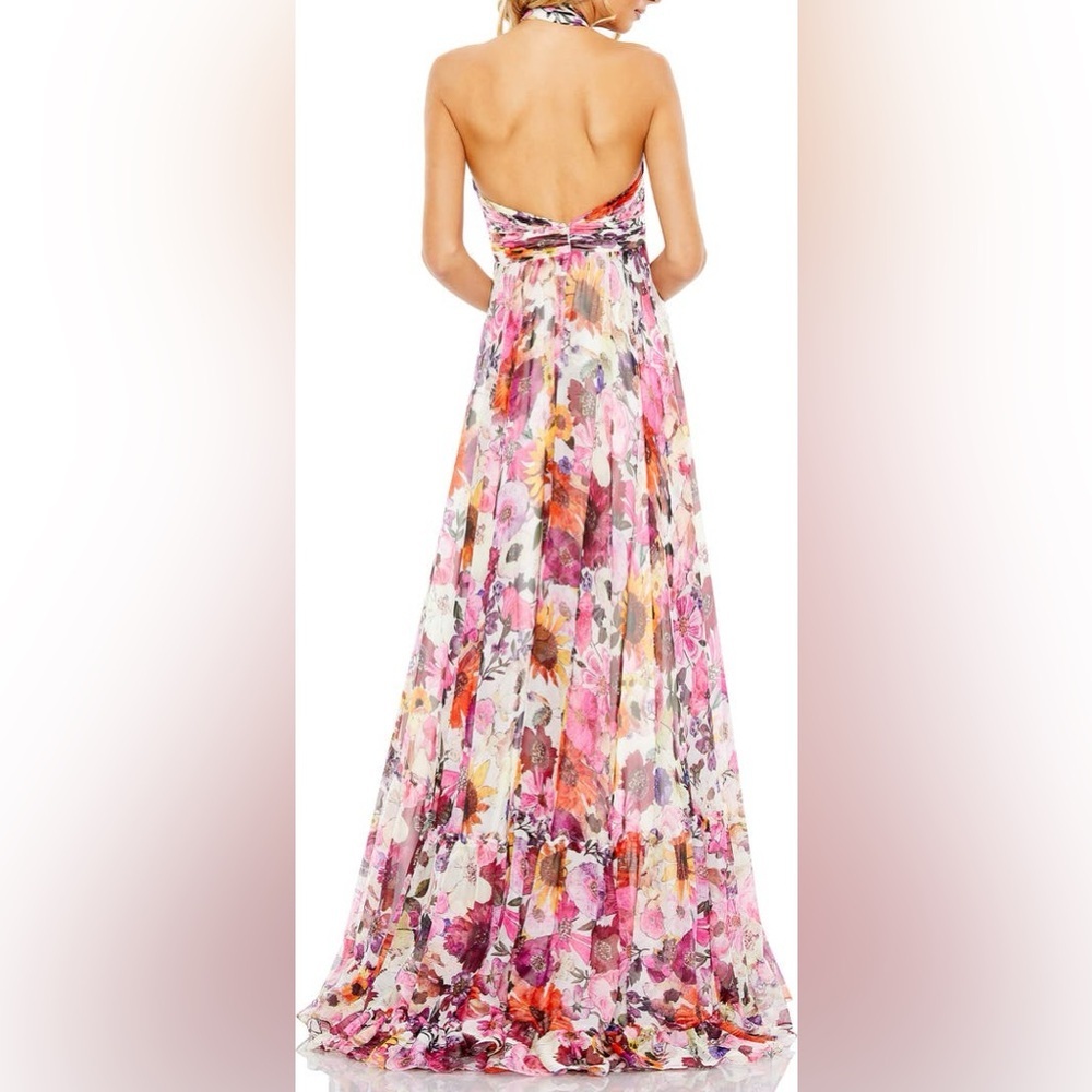 Mac Duggal | Floral Rosette Halter Neck Gown - Picture 2 of 7